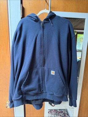 Carhartt Dark Navy Full-Zip Hooded Work Jacket Rain Defender Fleece Lined